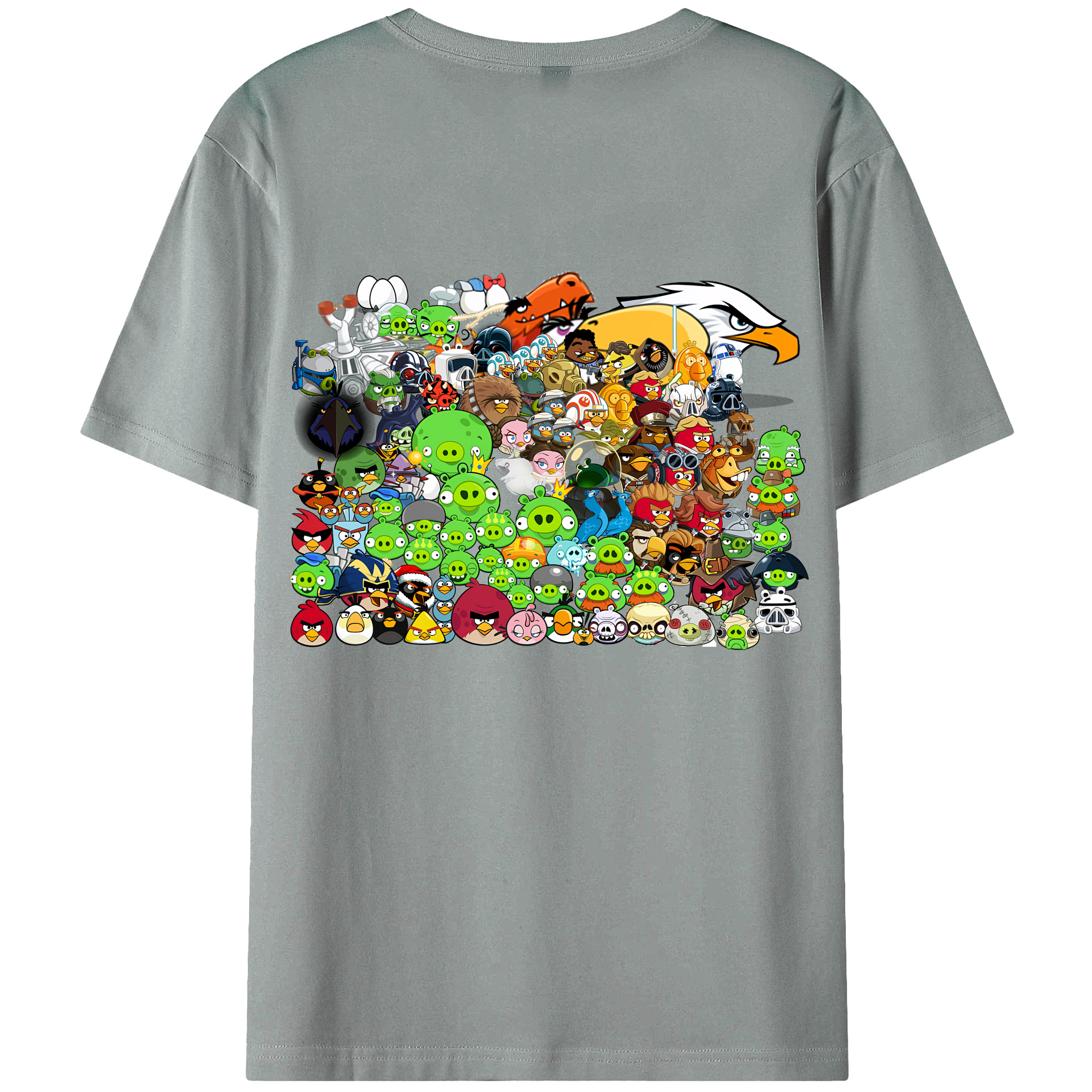 （画像用） Angry Birds アングリーバード 綿100％ メンズ半袖Tシャツ（バックプリント） 通気性